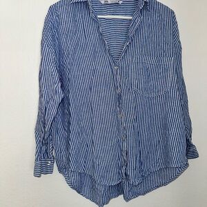 Zara Navy Striped Casual Shirt